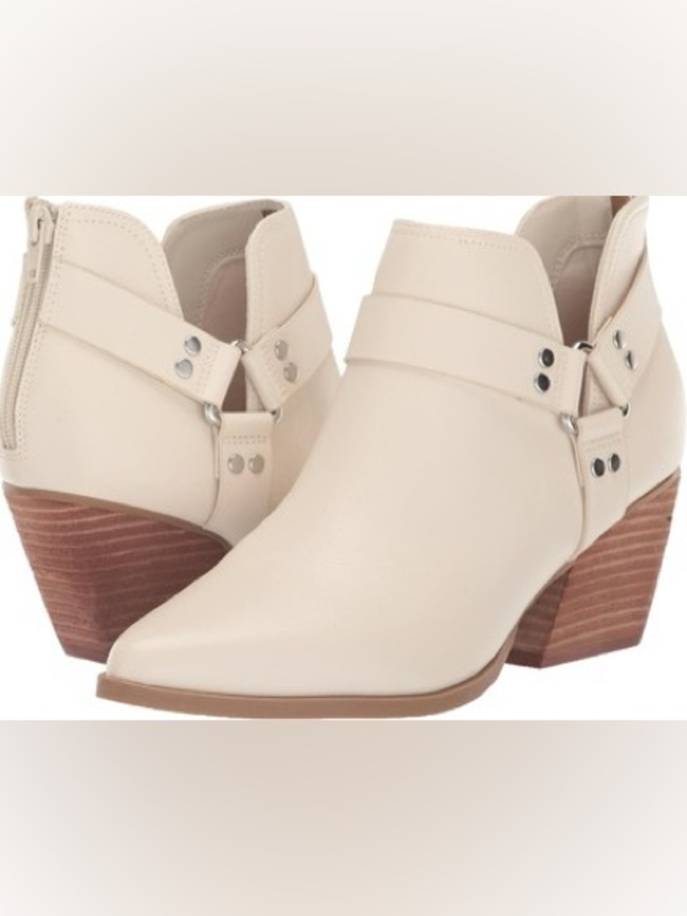 DV by Dolce Vita Cream Kramer Pointed Toe Ankle Booties with Stacked Heel